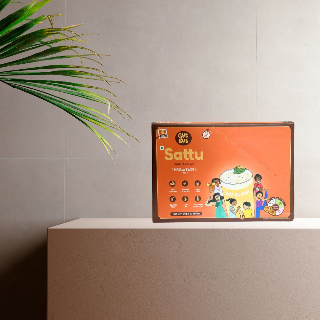 GutGut Sattu | Box of 30 Sachets – Masala Twist Flavour | Instant Drink Mix | Travel-Ready
