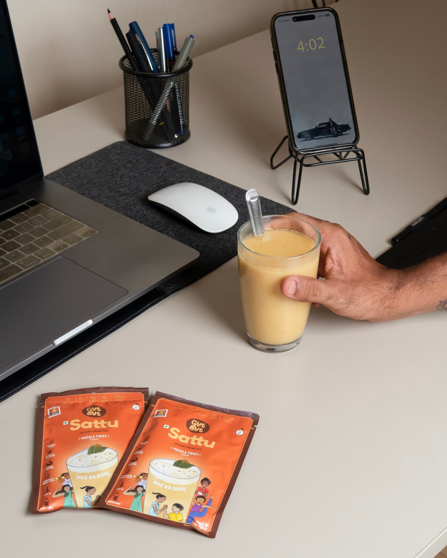 GutGut Sattu | Box of 30 Sachets – Masala Twist Flavour | Instant Drink Mix | Travel-Ready